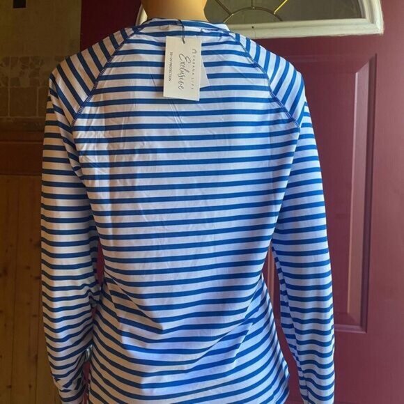Cabana Life Women’s Striped  UPF 50+ Long Sleeve Shirt swim pool sports Sz M New - Picture 12 of 13